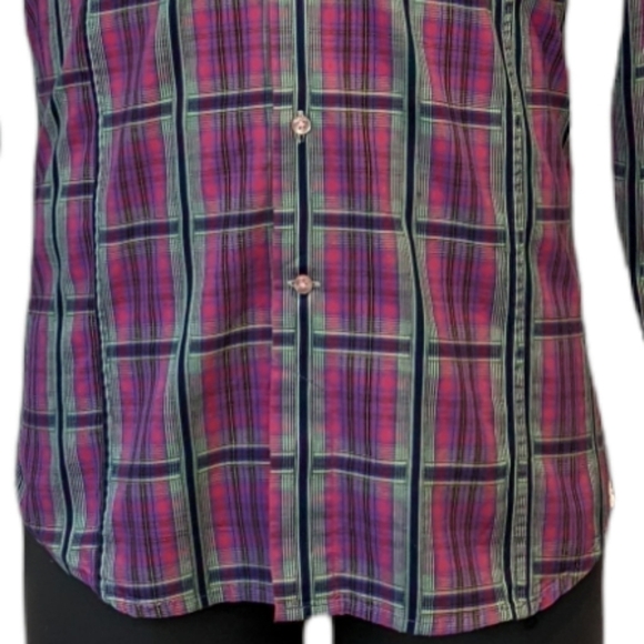 COTON Doux Paris pink plaid slim fit button front shirt sz 15 1/2 - Picture 4 of 7